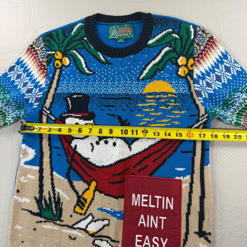 Ugly Christmas Sweater Mens Small Snowman Beach Meltin Aint Easy Tropical - Picture 4 of 9